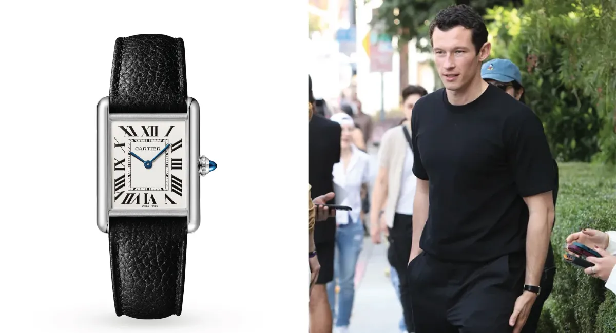 The Cartier Tank Solo with Callum Turner beside it