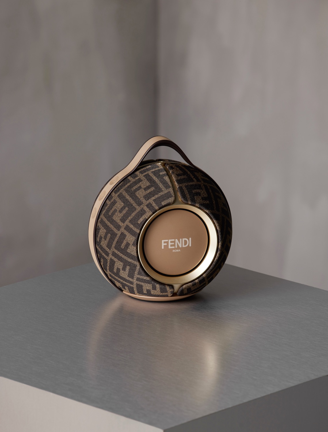 The Fendi x Devialet Mania speaker on a table