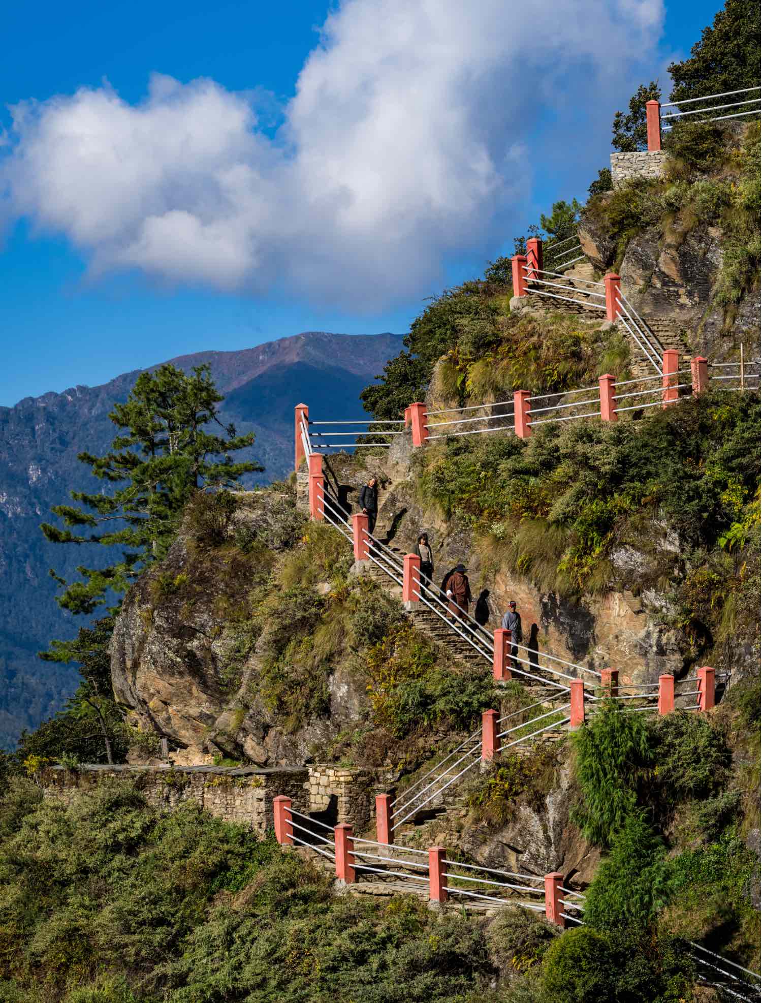 the steps leading to the tiger's nest monastery in Bhutan