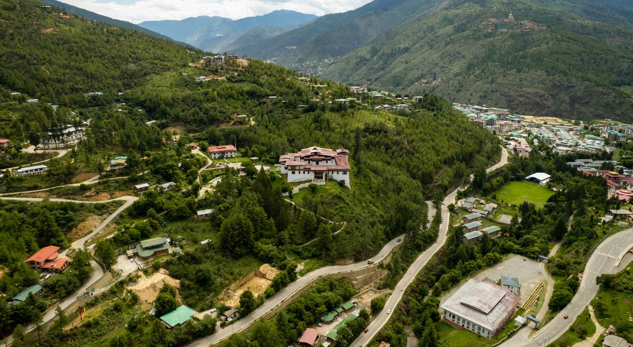 top down view of Thimpu, Bhutan