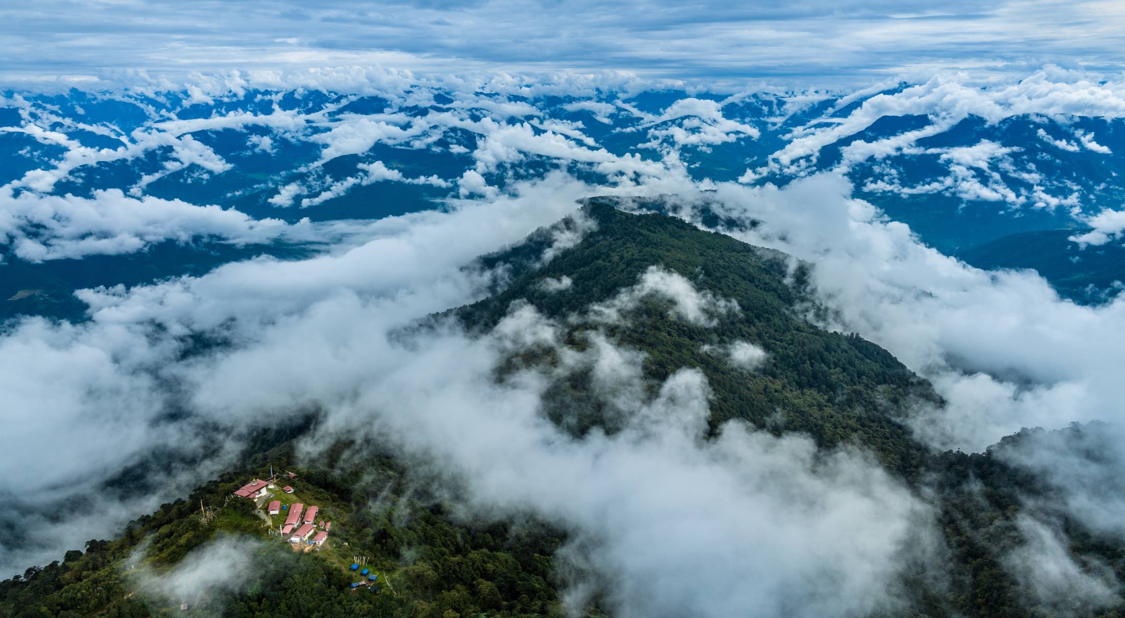 a top down view of Dochula Pass in Bhutan