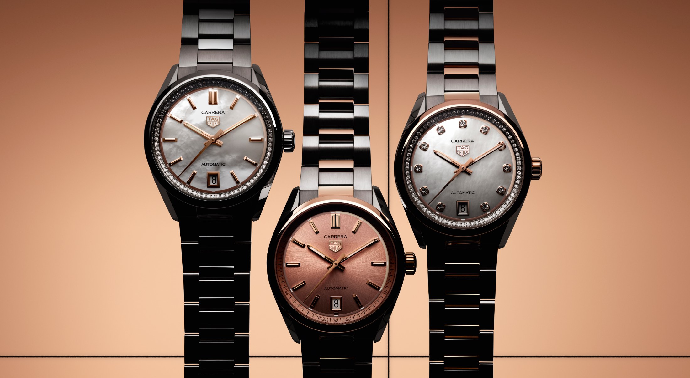 the three new watches in TAG Heuer's Carrera Date collection