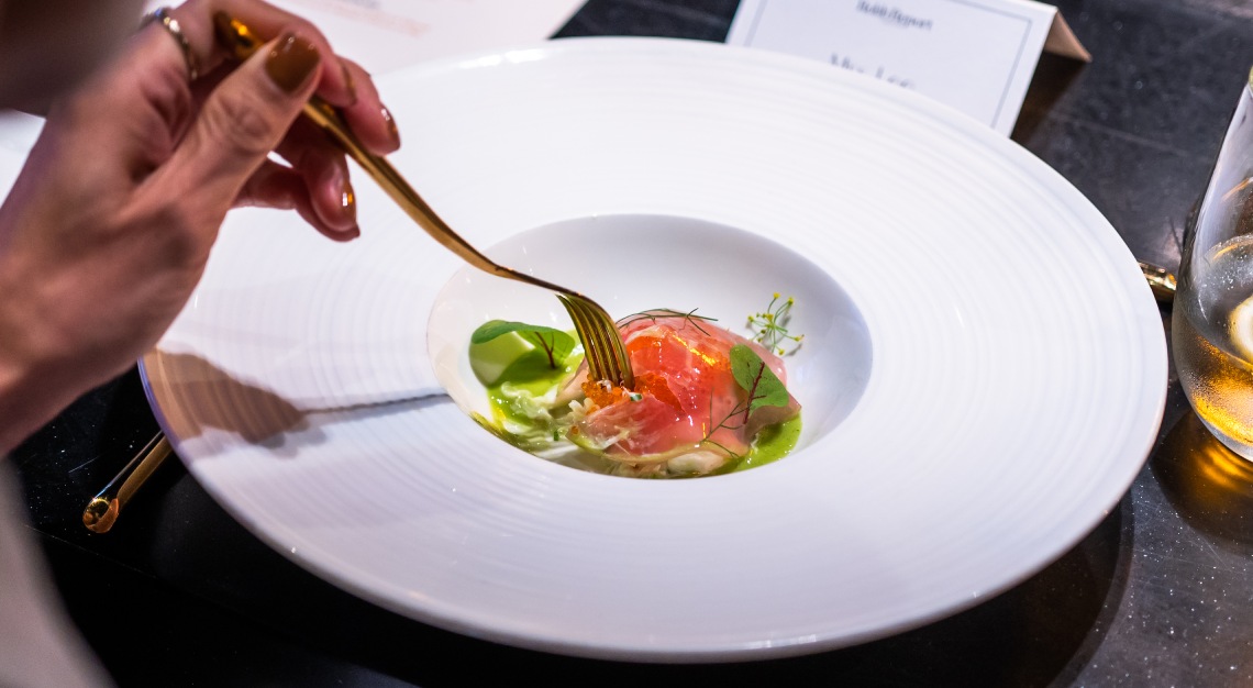 riviera atlantic blue crab with amalfi lemon, tobiko and pomegranate